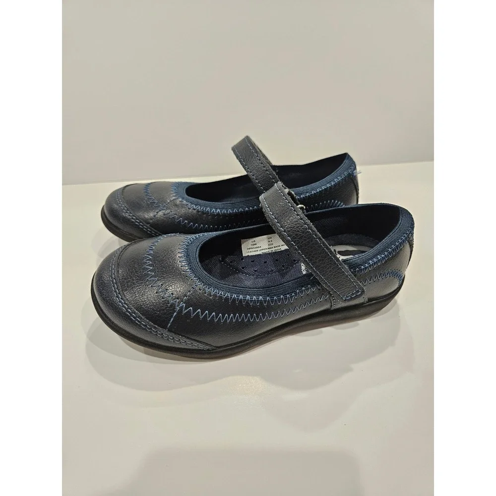Hush Puppies Kids Navy Blue Leather Mary Jane Flats Memory Size 10W
